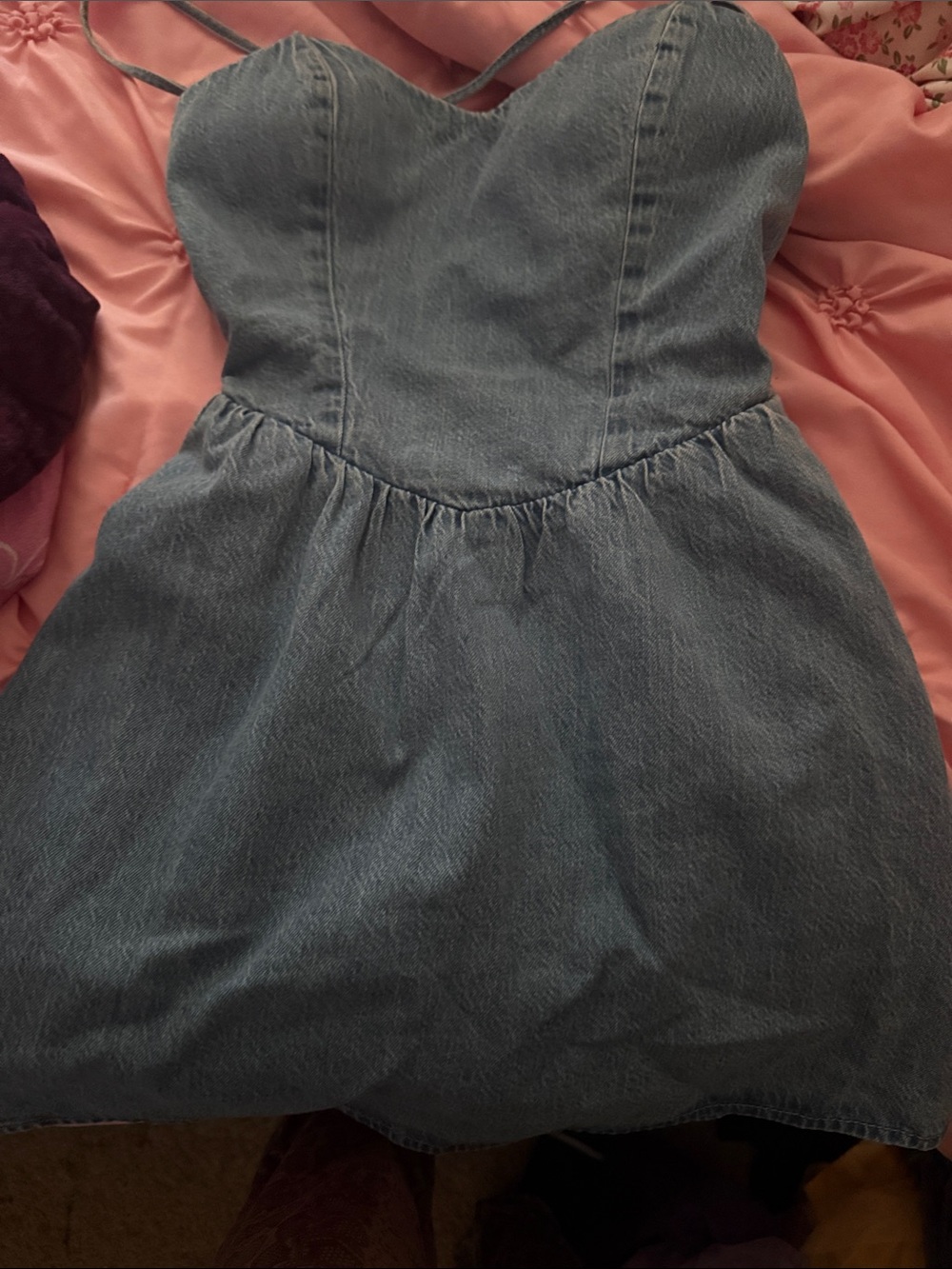 Hollister Light Blue Denim Strapless Dress